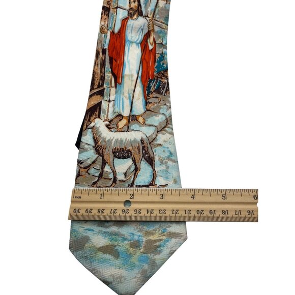 Vintage Brothers Hand Made Polyester Tie With Jesus & Sheep Design 17L - Picture 2 of 4